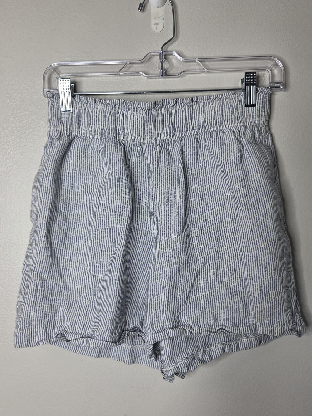 Quince Women's Linen Blue Stripe Elastic Waist Shorts